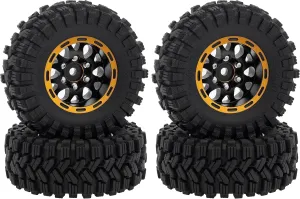 MEUS RACING 1.2 Beadlock Wheels Tires Set Brass Rim for TRX4M SCX24 FCX24 AX24 1/24 1/18 RC Crawler Car, Negative 4mm 42g (Black Model A)