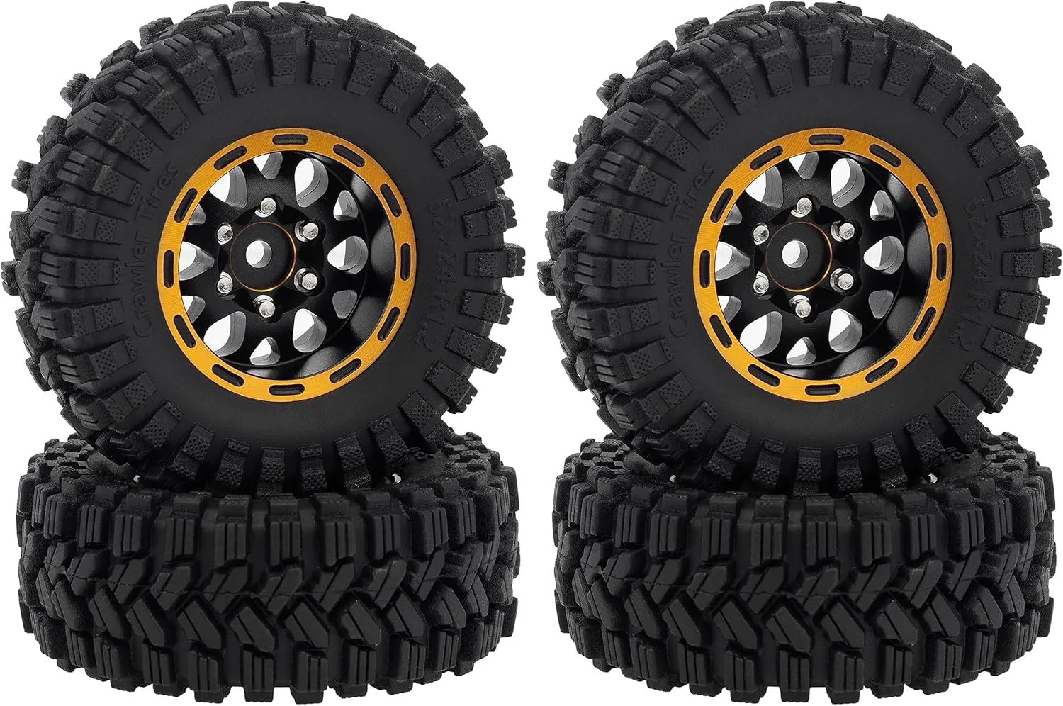 MEUS RACING 1.2 Beadlock Wheels Tires Set Brass Rim for TRX4M SCX24 FCX24 AX24 1/24 1/18 RC Crawler Car, Negative 4mm 42g (Black Model A)