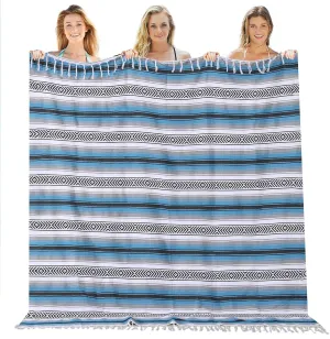 Mexican Throw Blanket Lightweight Serape Outdoor Extra Large Picnic Camping Blanket Beach Blanket Turkish Towel XL Sandproof Fast Dry Compact Honeymoon Gift Tent Gadgets 60" x 78" Blue