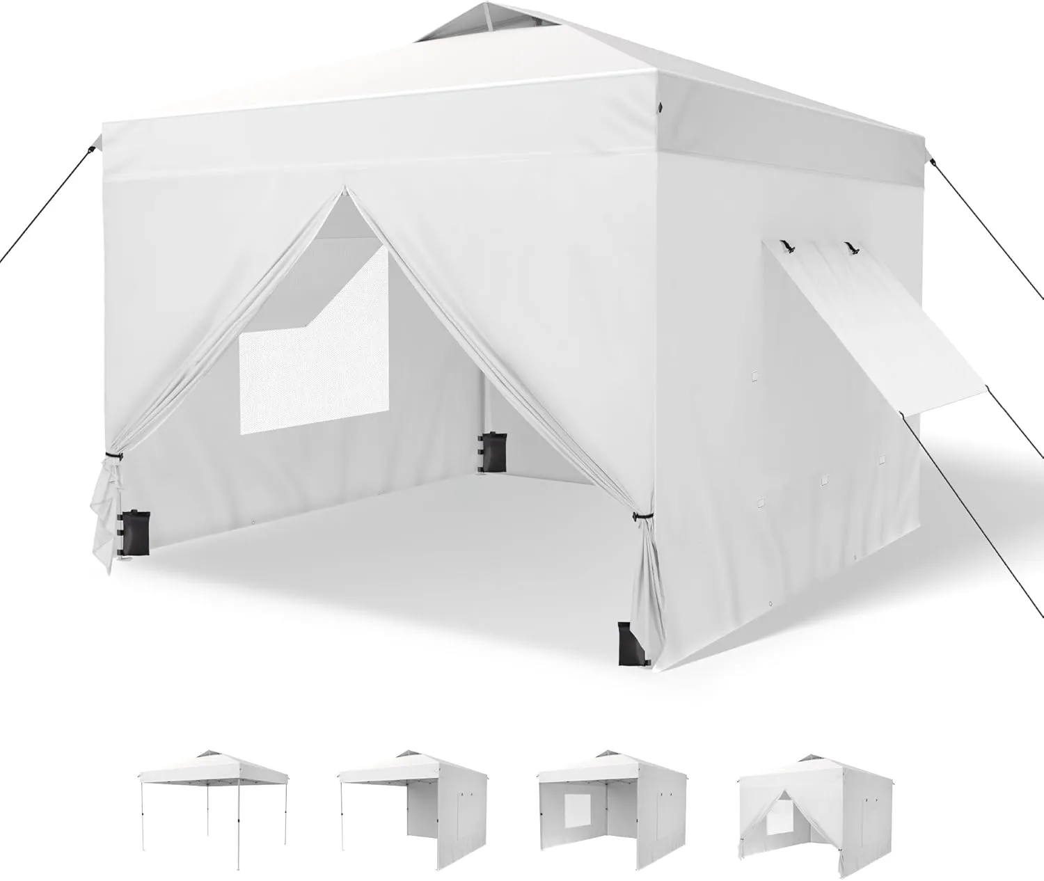 MFSTUDIO 10x10 Pop Up Canopy Tent with Removable Sidewalls, Outdoor Enclosed Instant Portable Shelter with Breathable Mesh Windows, One Person Setup, White