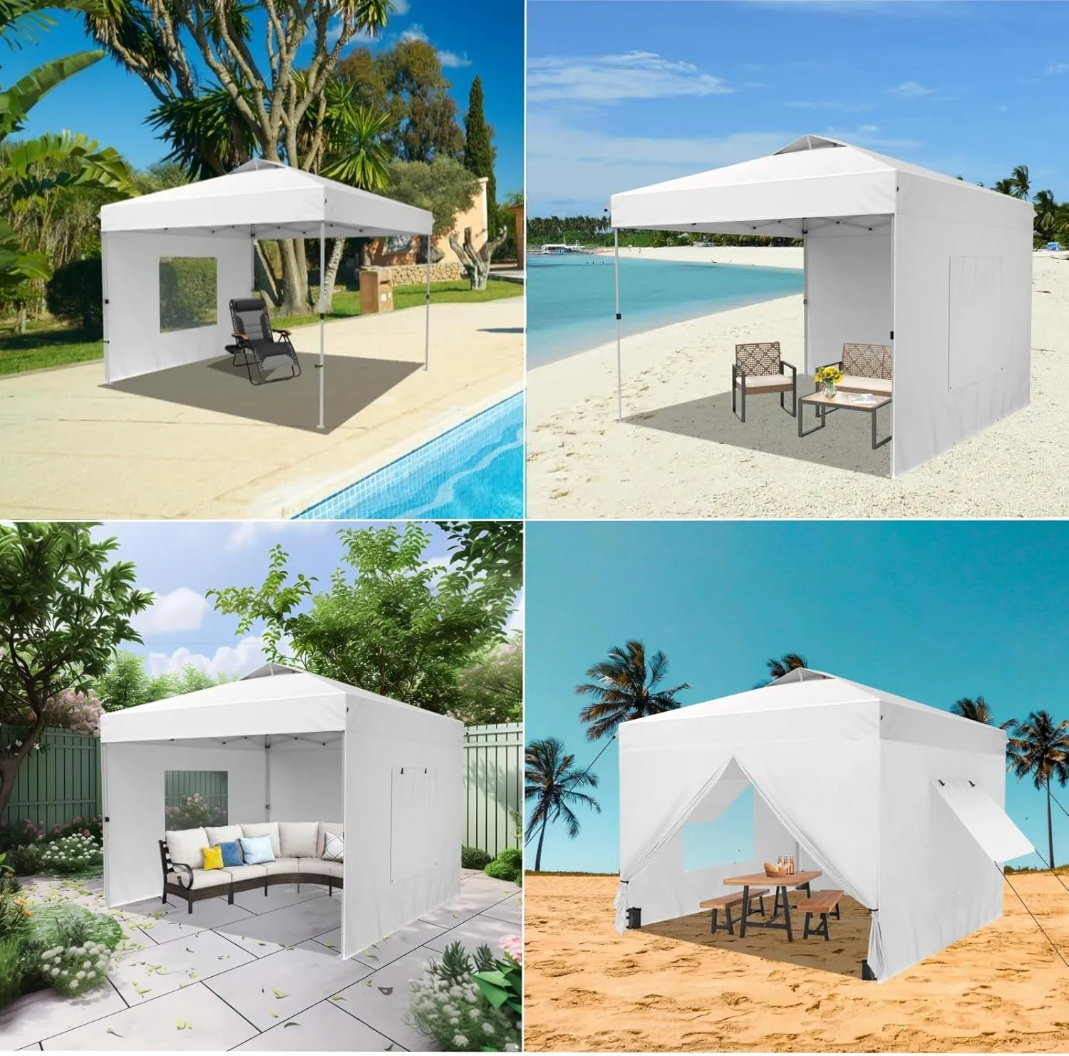 MFSTUDIO 10x10 Pop Up Canopy Tent with Removable Sidewalls, Outdoor Enclosed Instant Portable Shelter with Breathable Mesh Windows, One Person Setup, White