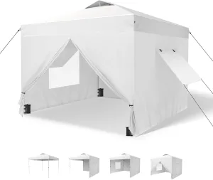 MFSTUDIO 10x10 Pop Up Canopy Tent with Removable Sidewalls, Outdoor Enclosed Instant Portable Shelter with Breathable Mesh Windows, One Person Setup, White