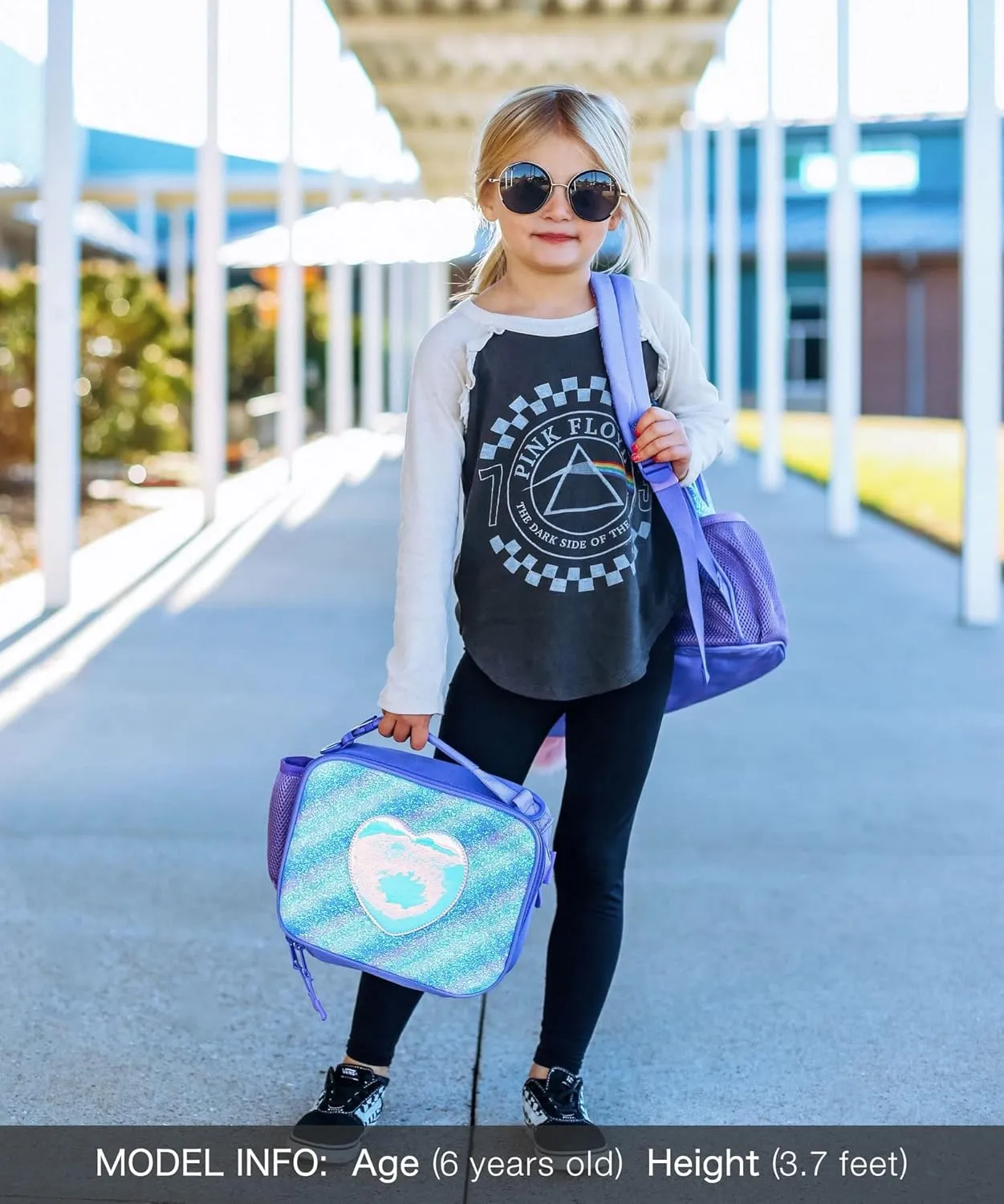 mibasies Girls Lunch Bag for Kids Insulated Lunch Box with Shoulder Strap and Bottle Holder, Green Blue Purple