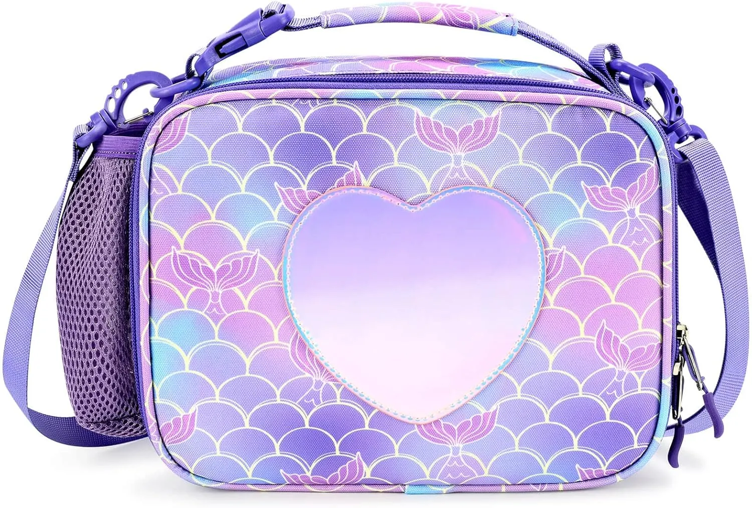mibasies Girls Lunch Bag for Kids Insulated Lunch Box with Shoulder Strap and Bottle Holder, Mermaid Tail