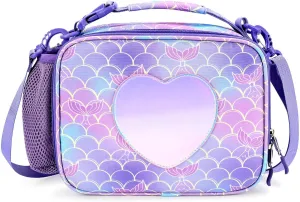 mibasies Girls Lunch Bag for Kids Insulated Lunch Box with Shoulder Strap and Bottle Holder, Mermaid Tail