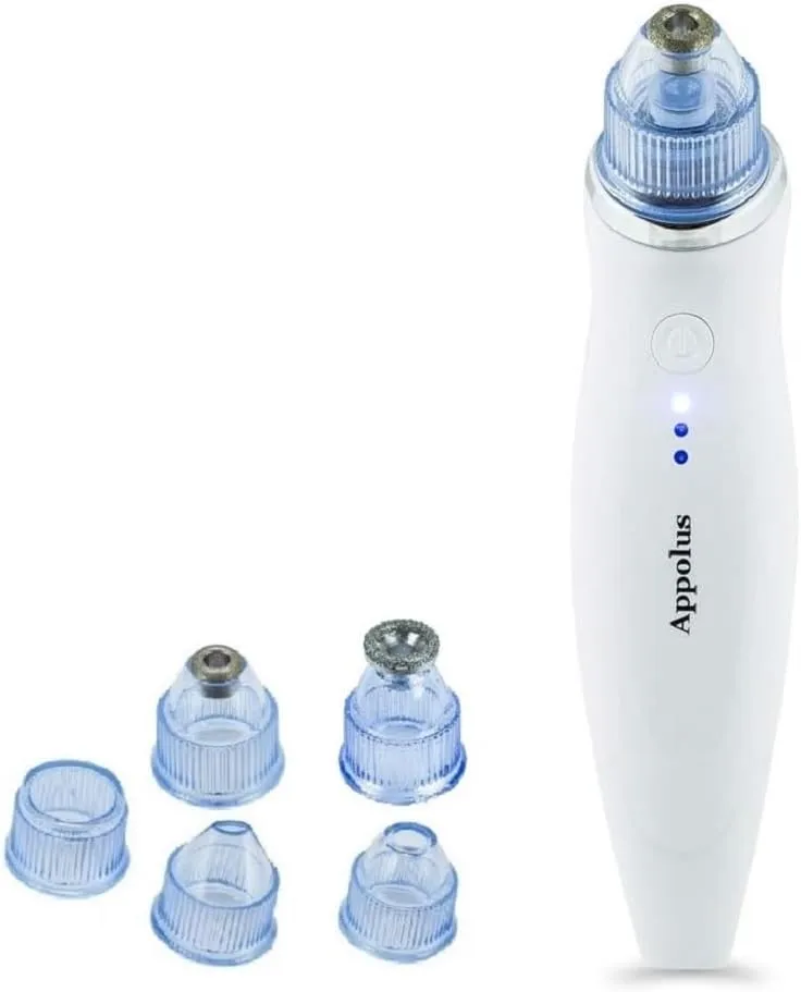 Microdermabrasion Machine - Appolus Premium Diamond Microdermabrasion Anti-Aging SkinTightening Device - 2 Diamond Tips - 5 Heads - Blackhead Blemishes Remover - Pore Line Wrinkle Sagging Minimizer