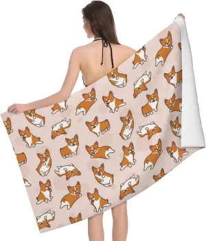 Microfiber Beach Towel Corgi Dog Animal Bath Towel Beach Blanket Cute Quick Dry Towel for Travel Swim Pool Yoga Camping Gym Sport -28x55