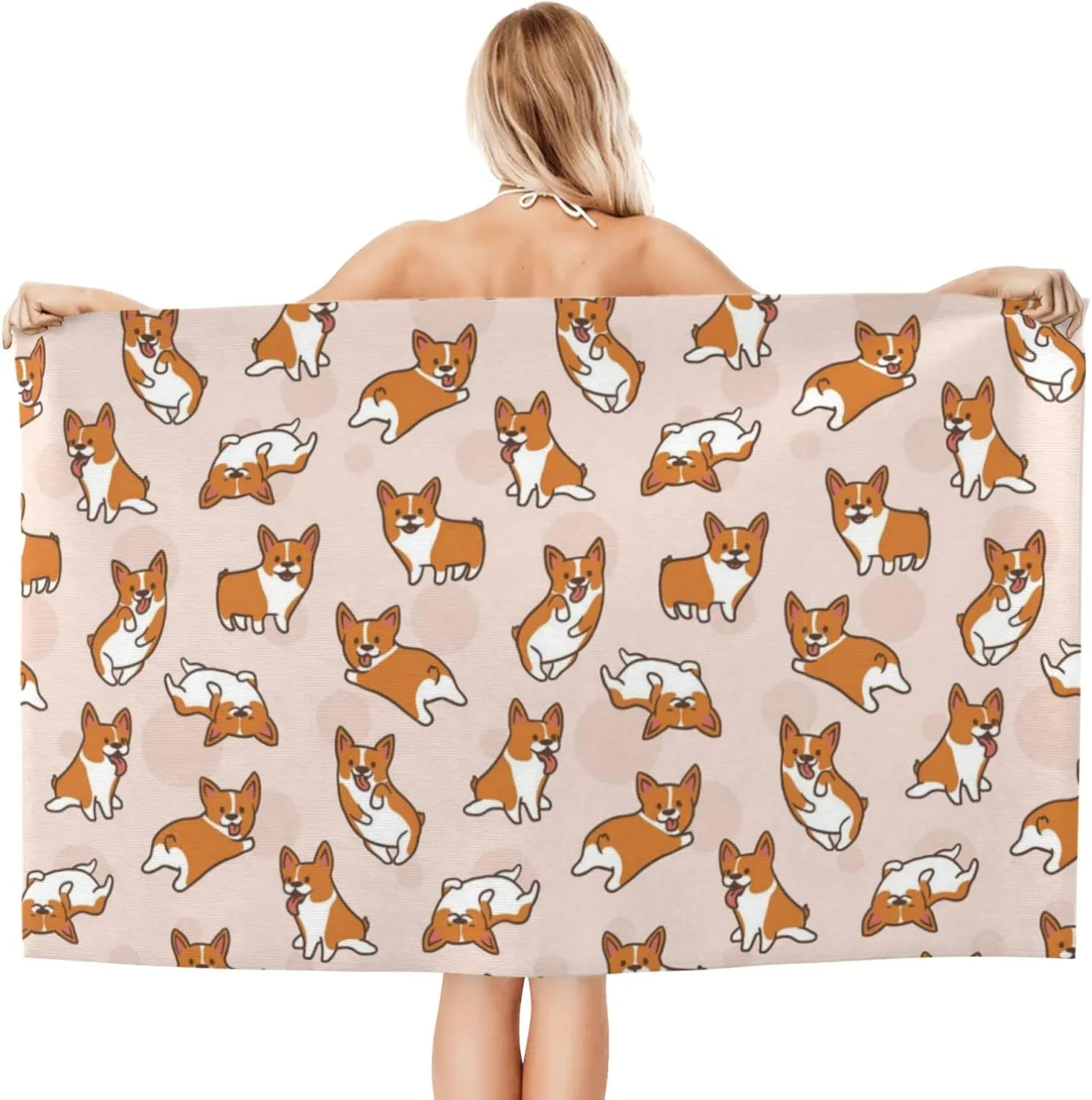 Microfiber Beach Towel Corgi Dog Animal Bath Towel Beach Blanket Cute Quick Dry Towel for Travel Swim Pool Yoga Camping Gym Sport -28x55
