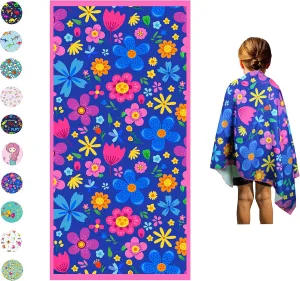 Microfiber Beach Towel for Kids - Thin and Large (30"x60") - Floral - Absorbent, quick dry, sand free, lightweight, blanket - toddler, girls, boys - For Sports, Pool, Picnic, Camping, Travel, Swim