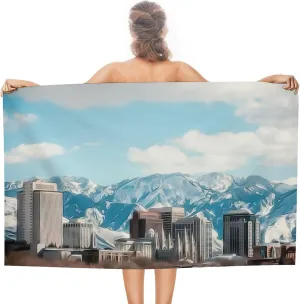 Microfiber Thin Beach Towel with Salt Lake City City Travel Souvenir Collection Sand Free for Shower Bachelorette Party Picnic Essentials Custom Gifts for Friends Large Made in The USA for Boys