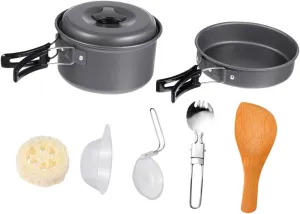 Mikinona 1Set Outdoor Camping Cookware Portable Cooking Pot and Teapot for Persons Durable Non Stick Cookware for Hiking Picnics BBQ and Outdoor Activities