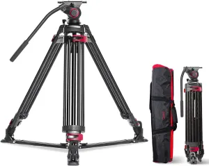 miliboo MTT609A Professional Video Tripod with Fluid Head Heavy Duty Tripod with Ground Spreader, Max Load 33 lbs, Max Height 66 inches, for Pro Photographers, Aluminum, Upgradeable to Carbon Fiber
