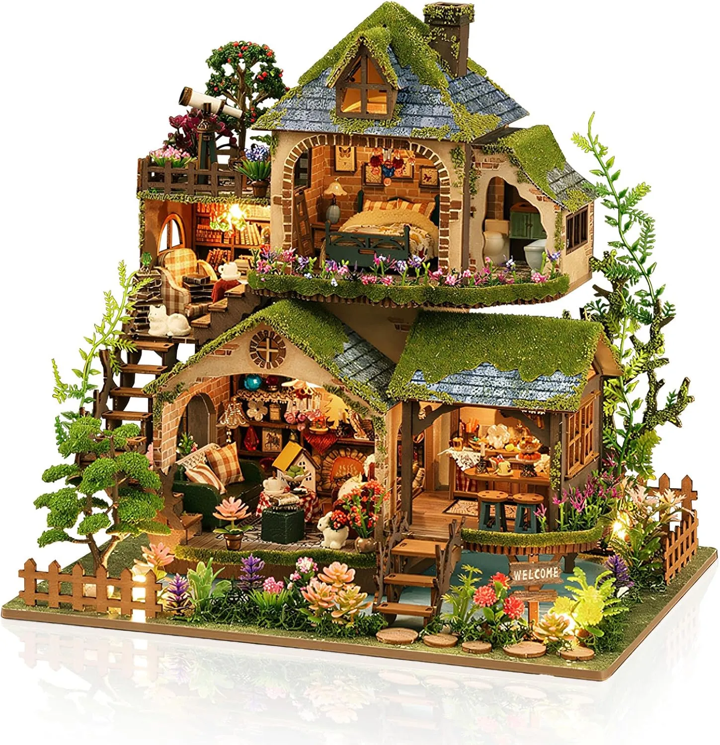 Miniature House Kit, 3D Puzzles for Adults, DIY Miniature Kit, Dollhouse Kit, Mini House Building Kit, Doll House Kits for Adults Teen to Build (Forest Adventure)