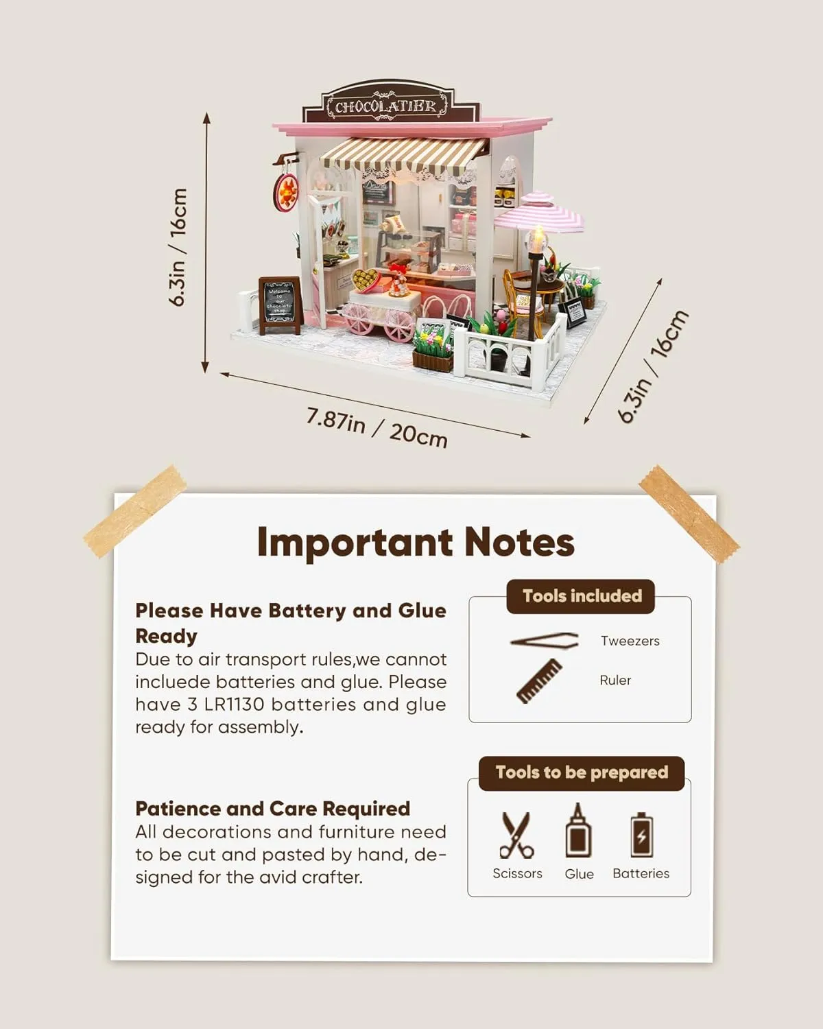 Miniature House Kit, Miniature Dollhouse for Beginners, Mayberry Street Miniatures, Model Building Craft Diorama Kit, Ideal Gifts for Birthday, Easter Christmas(Chocolate Shop)