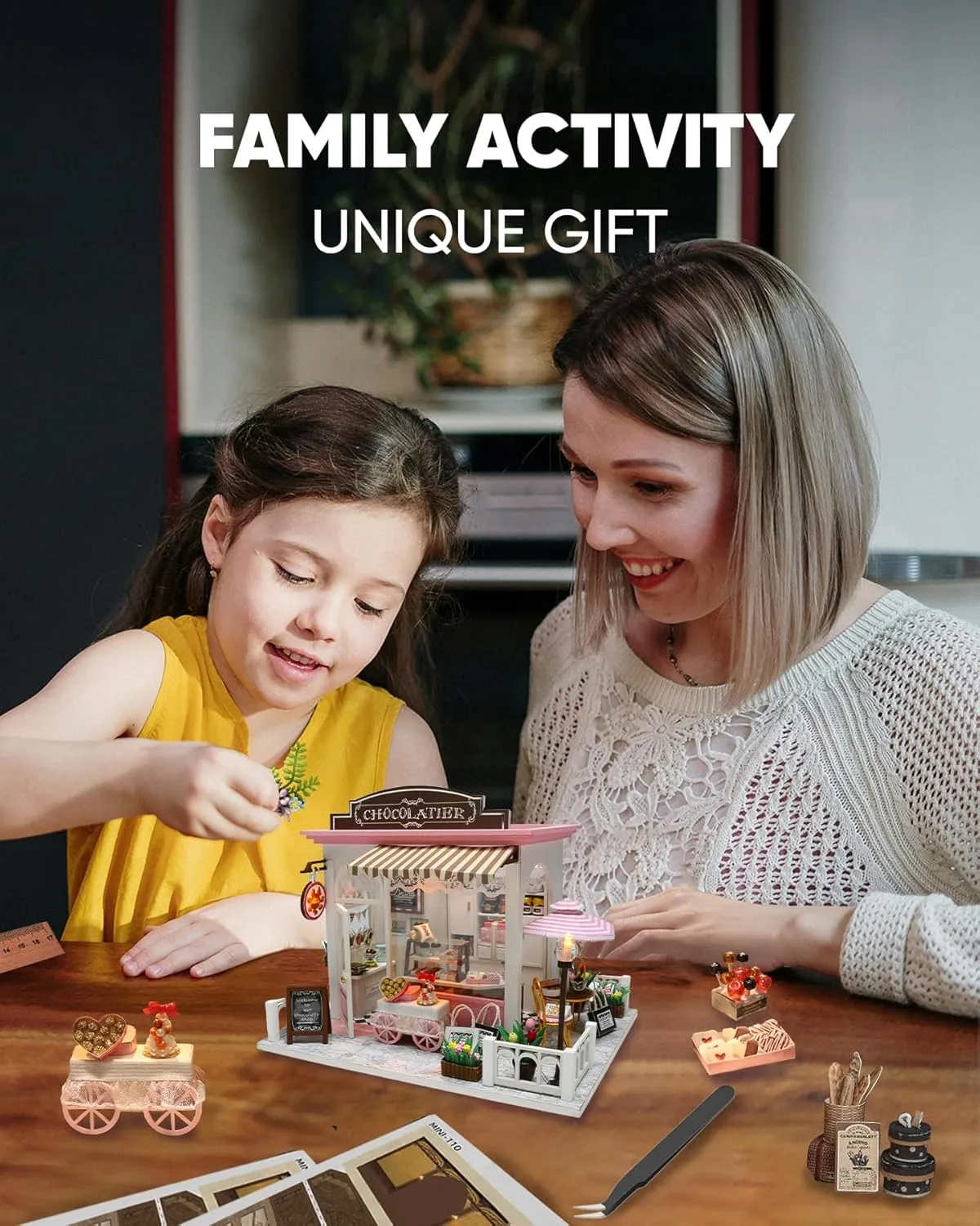 Miniature House Kit, Miniature Dollhouse for Beginners, Mayberry Street Miniatures, Model Building Craft Diorama Kit, Ideal Gifts for Birthday, Easter Christmas(Chocolate Shop)
