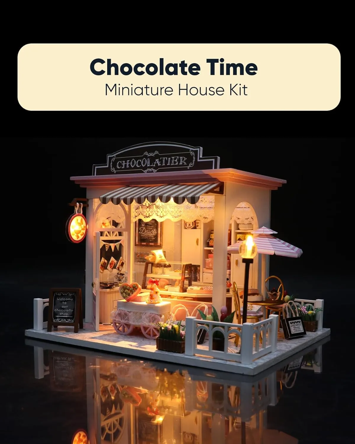 Miniature House Kit, Miniature Dollhouse for Beginners, Mayberry Street Miniatures, Model Building Craft Diorama Kit, Ideal Gifts for Birthday, Easter Christmas(Chocolate Shop)