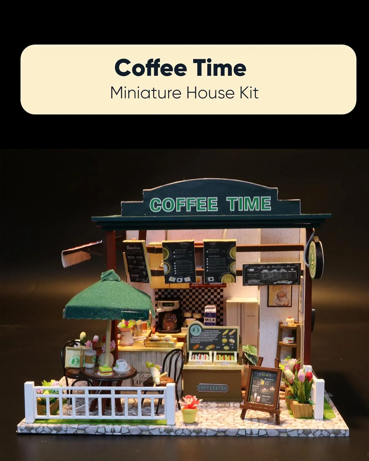 Miniature House Kit, Miniature Dollhouse, Mini Houses for Beginners, Mayberry Street Miniatures, Model Building Craft Diorama Kits for Adult, Ideal Gifts for Birthday, Easter Christmas(Coffee Shop)