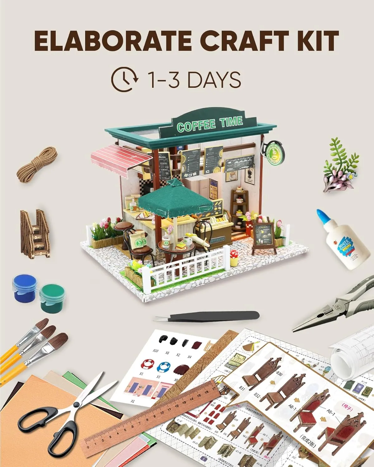 Miniature House Kit, Miniature Dollhouse, Mini Houses for Beginners, Mayberry Street Miniatures, Model Building Craft Diorama Kits for Adult, Ideal Gifts for Birthday, Easter Christmas(Coffee Shop)