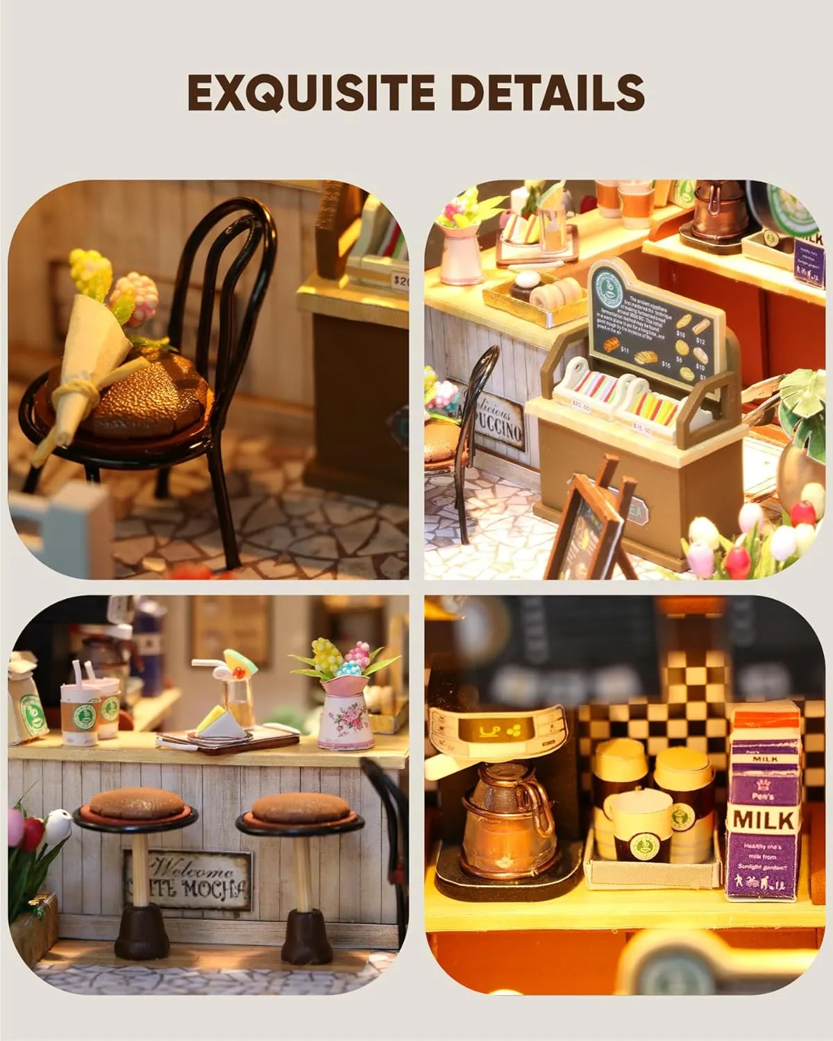 Miniature House Kit, Miniature Dollhouse, Mini Houses for Beginners, Mayberry Street Miniatures, Model Building Craft Diorama Kits for Adult, Ideal Gifts for Birthday, Easter Christmas(Coffee Shop)
