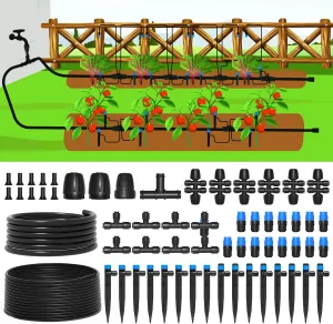 MIXC 247 FT Drip Irrigation System,Quick Connector Garden Watering System Automatic Sprinkler System Kit for Lawn Raised Bed Greenhouse Plant Watering System with 1/4'' Tubing,Drip Emitters,Connectors
