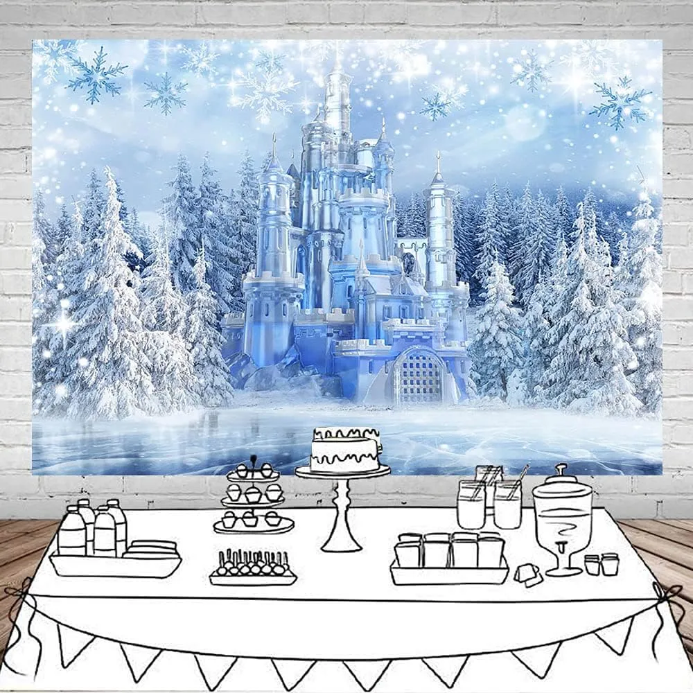 Mocsicka Winter Frozen Wonderland Backdrop Wonderland Party Decorations Crystal Ice Castle Photography Background for Kids Photo Studio Props