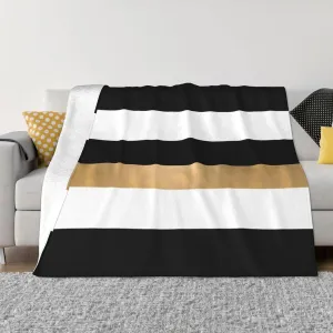 Modern Black White and Gold Striped 60"X50" Flannel Blanket - 100% Soft Polyester, Lightweight and Warm, Suitable for Families, Camping, Travel
