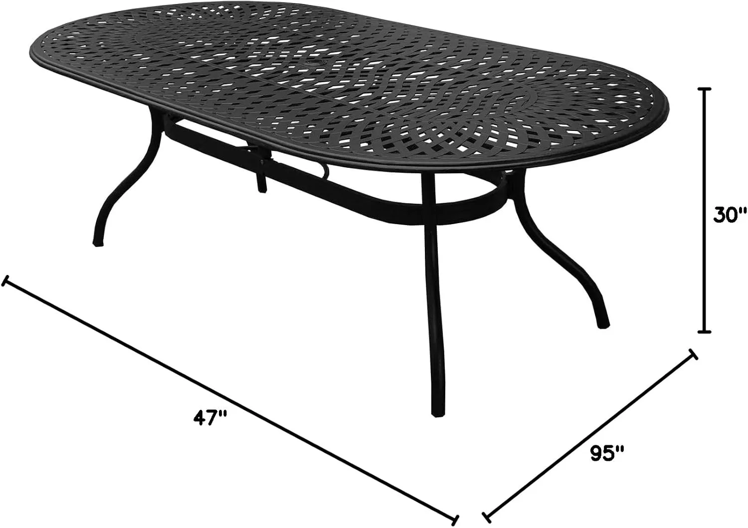 Modern Outdoor Mesh Aluminum 95-in Black Oval Large Patio Dining Table