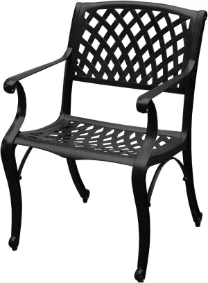 Modern Outdoor Mesh Cast Aluminum Black Patio Dining Chair