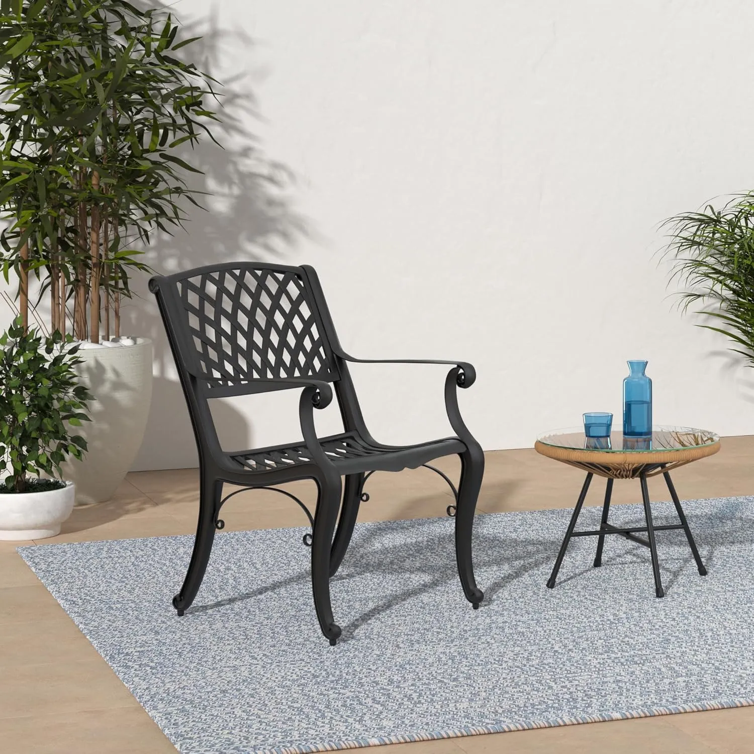 Modern Outdoor Mesh Cast Aluminum Black Patio Dining Chair