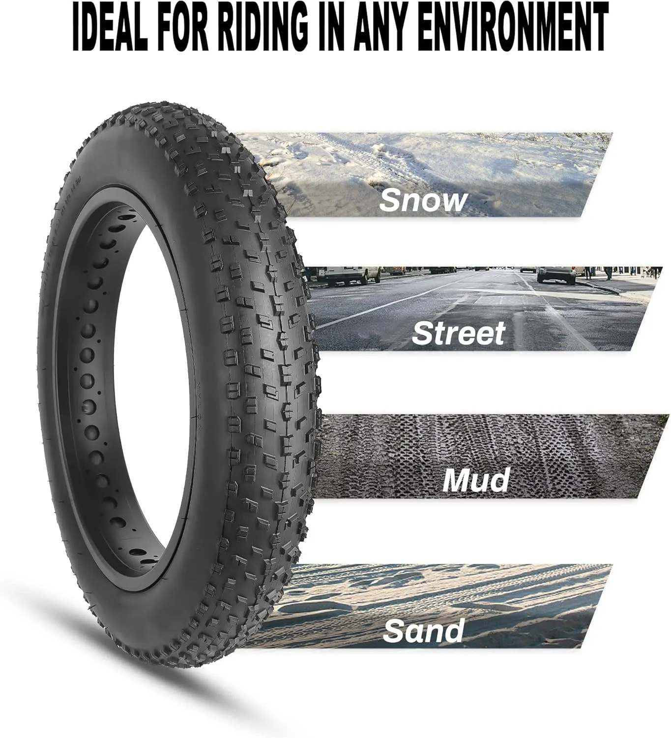 MOHEGIA Fat Bike Tire: 20x4.0/26x4.0 inch Fat Tire,High-Performance and All-Terrain Folding Replacement MTB Bicycle Tire with Street or Trail Riding