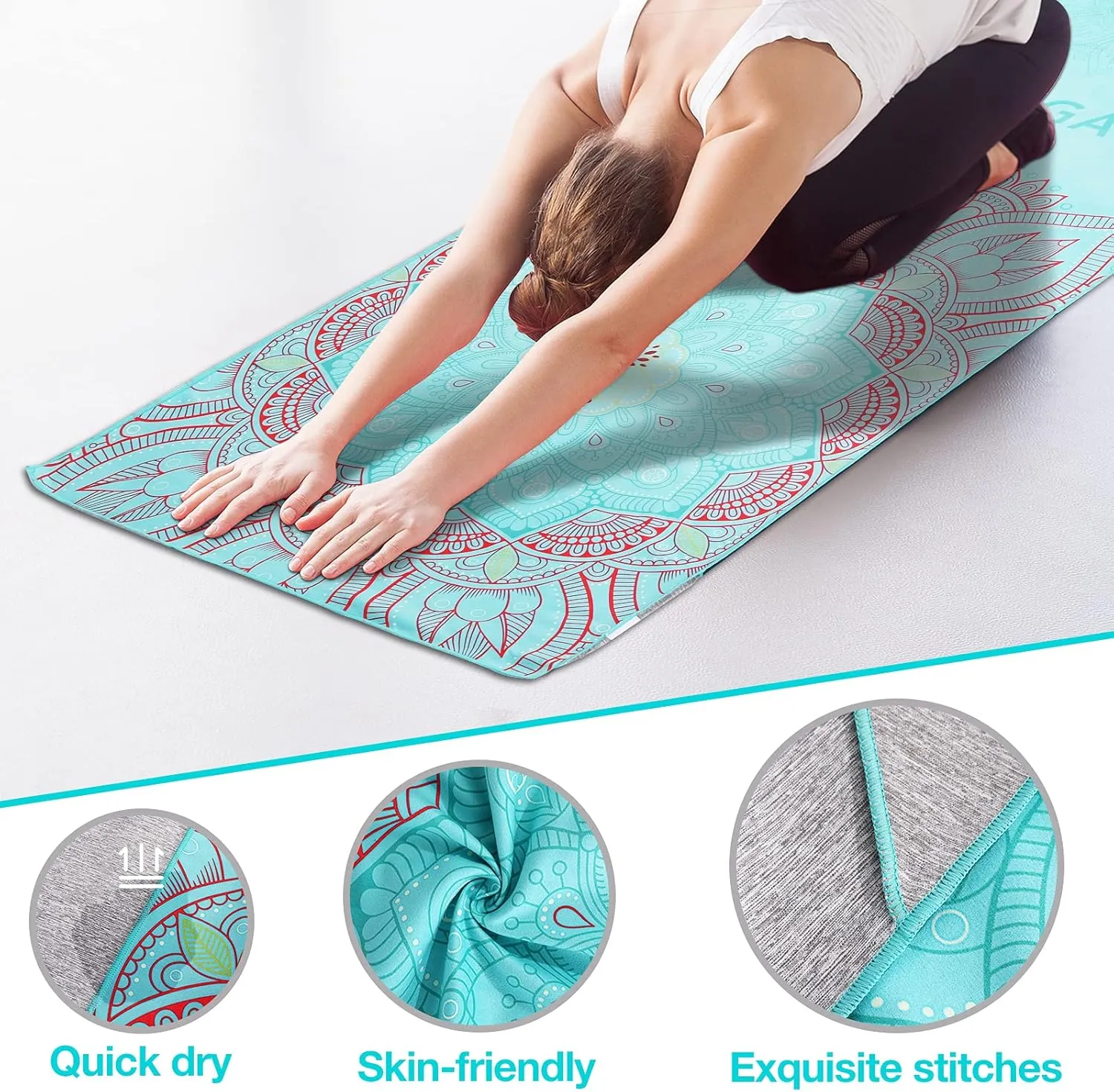 MoKo Yoga Towel, Non Slip Hot Yoga Mat Yoga Blanket Printing Pattern Quick Dry with Corner Pocket for Bikram, Pilates, Gym Workout, Outdoor Picnic