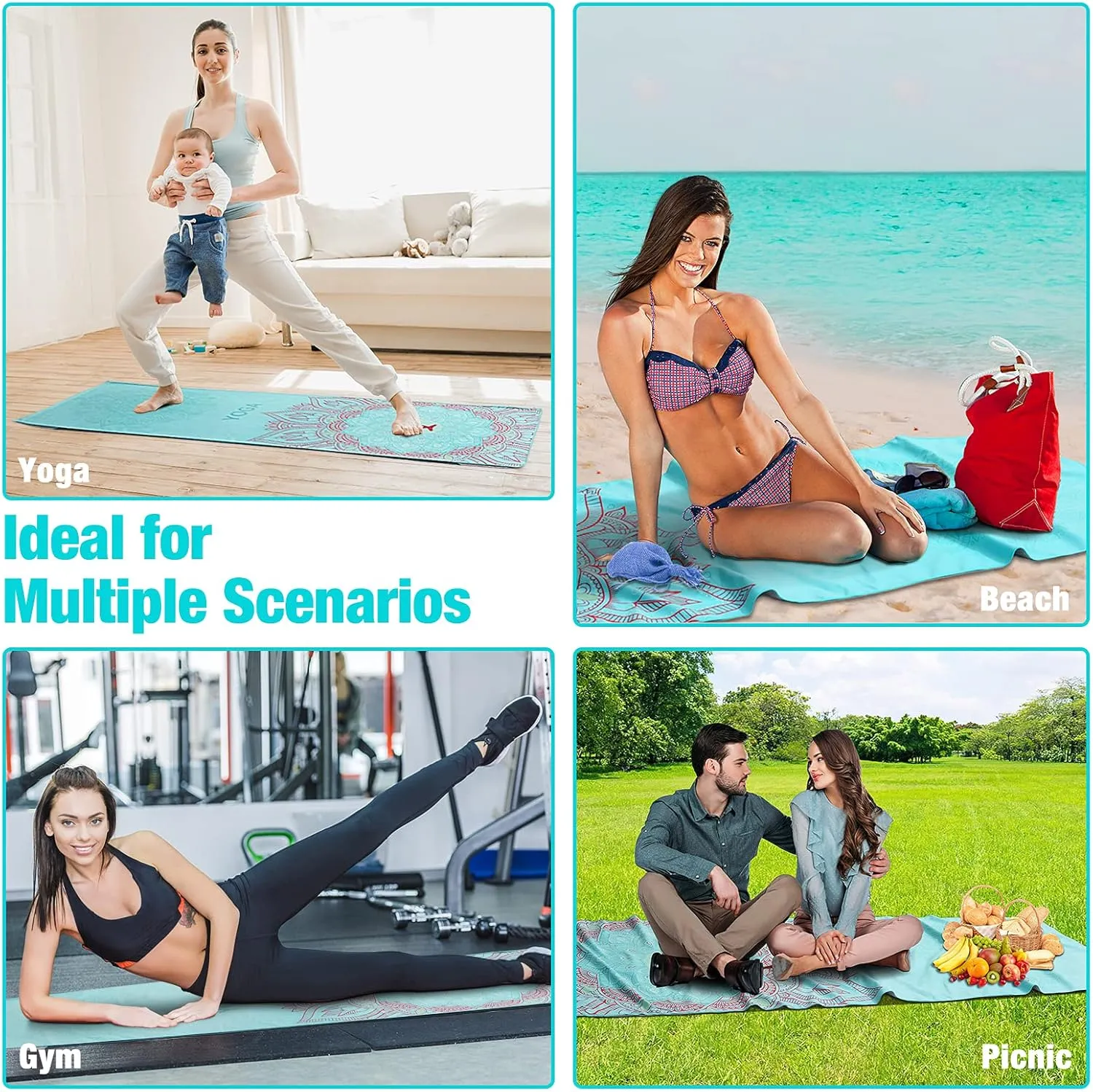 MoKo Yoga Towel, Non Slip Hot Yoga Mat Yoga Blanket Printing Pattern Quick Dry with Corner Pocket for Bikram, Pilates, Gym Workout, Outdoor Picnic