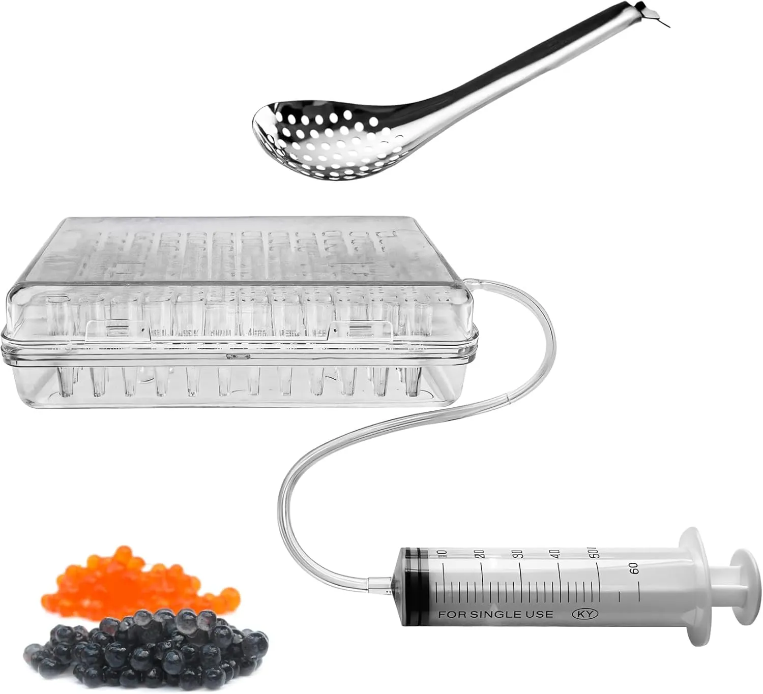 Molecular Gastronomy Kit, Spherical Caviar Maker Box Kit, Includes Caviar Box, Tube, Syringe, and Caviar Spoon, 96 Molecular Gastronomy Caviar Balls at Once, Caviar Making Box Set