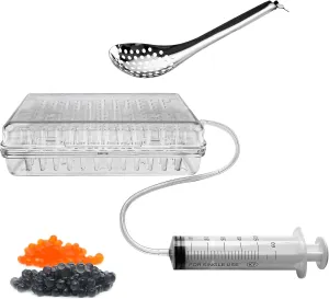 Molecular Gastronomy Kit, Spherical Caviar Maker Box Kit, Includes Caviar Box, Tube, Syringe, and Caviar Spoon, 96 Molecular Gastronomy Caviar Balls at Once, Caviar Making Box Set