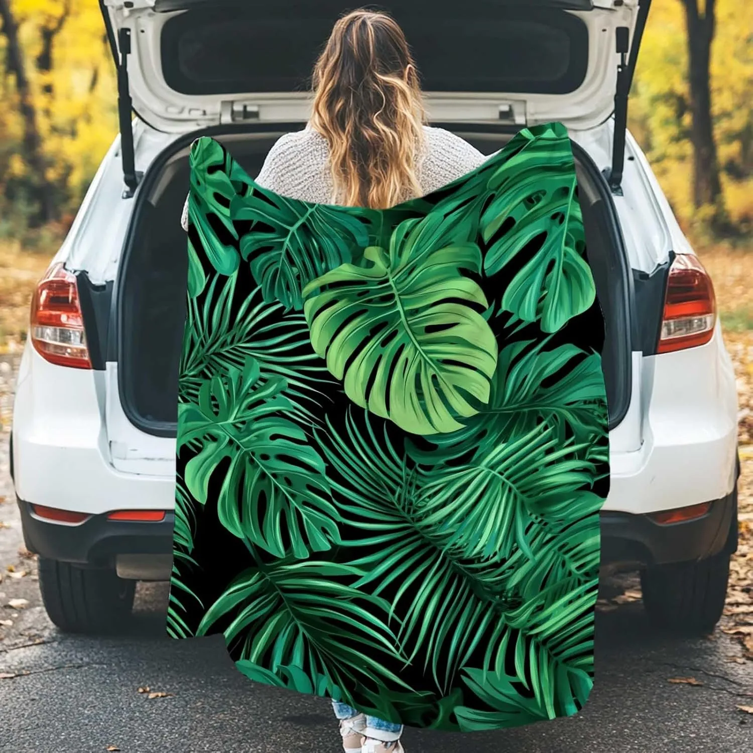 Monstera Throw Blanket, Lightweight Tropical Jungle Plant Leaf Fleece Blanket Throw for Men and Women, 80"x60", Perfect for Living Room, Bed, or Home Decor