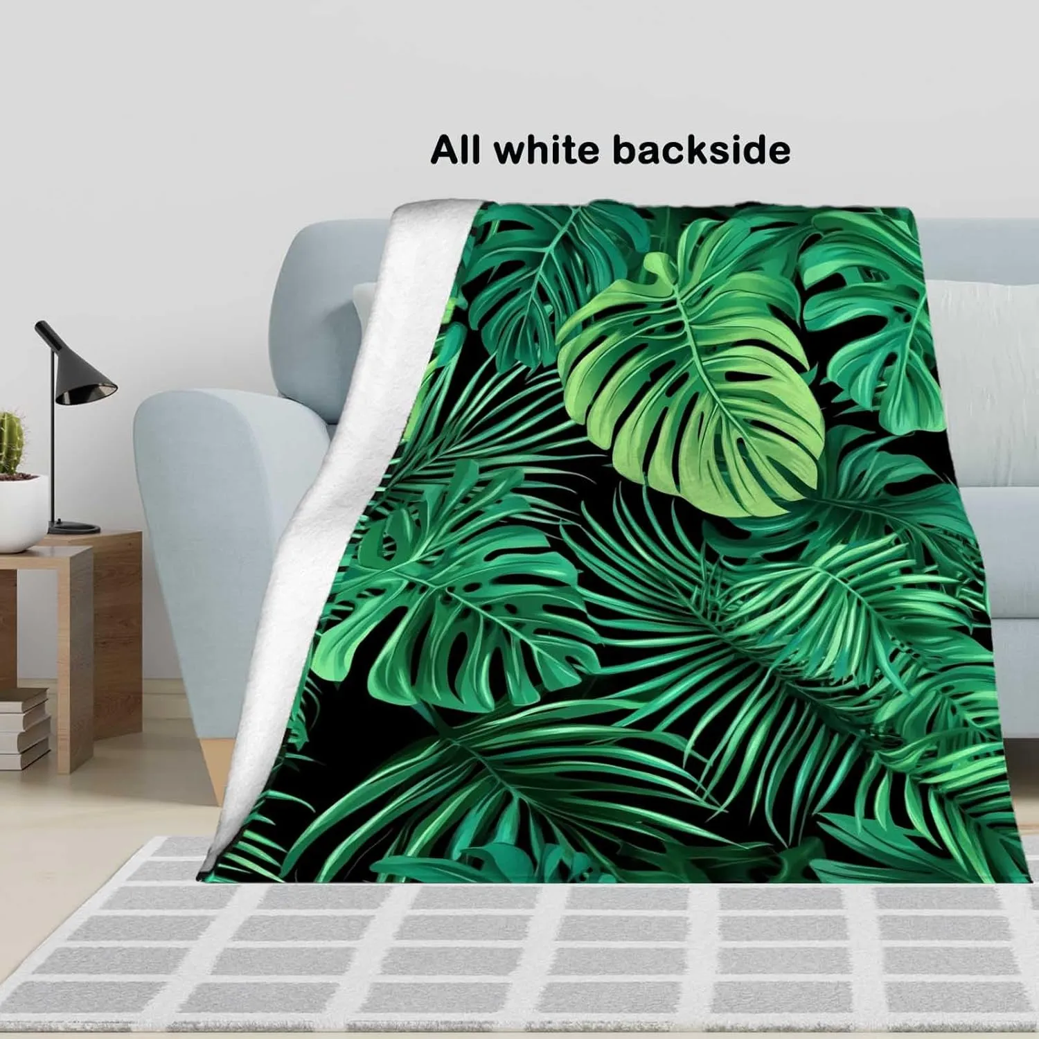 Monstera Throw Blanket, Lightweight Tropical Jungle Plant Leaf Fleece Blanket Throw for Men and Women, 80"x60", Perfect for Living Room, Bed, or Home Decor