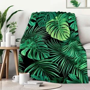 Monstera Throw Blanket, Lightweight Tropical Jungle Plant Leaf Fleece Blanket Throw for Men and Women, 80"x60", Perfect for Living Room, Bed, or Home Decor