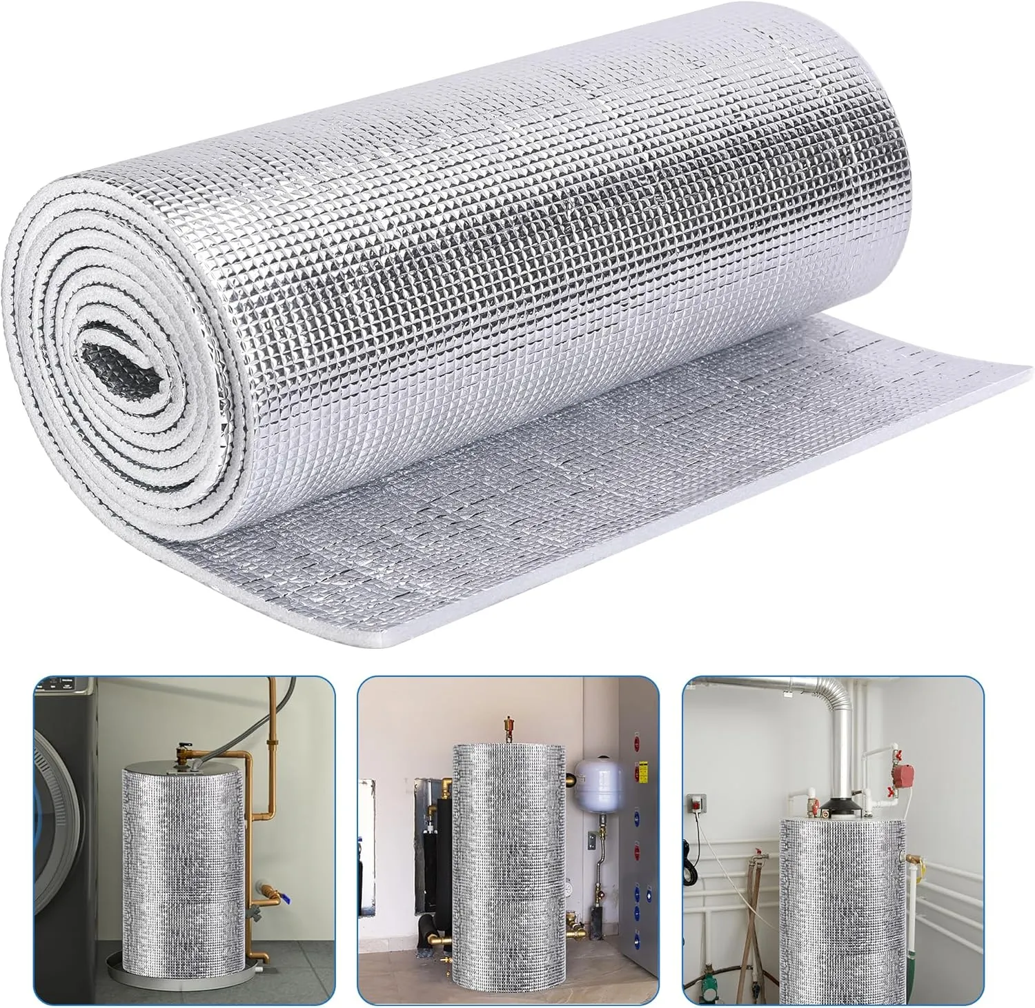 moonoom Water Heater Blanket Insulation Wrap,9.8ftx 15.7in Aluminum Foil Hot Water Heater Cover,Hot Water Heater Jacket for Winter Heater Insulation