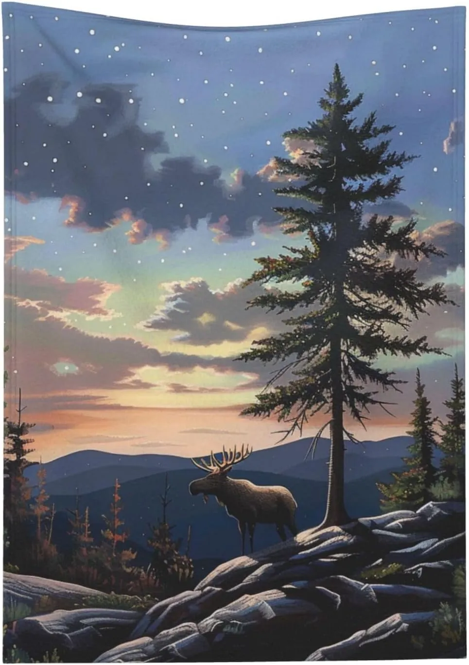 Moose Mountain Pine Tree Wilderness Printed Blanket 30x40 inch Cute Warm 280g Flannel Small Throw Blankets for Bed Couch Sofa Office