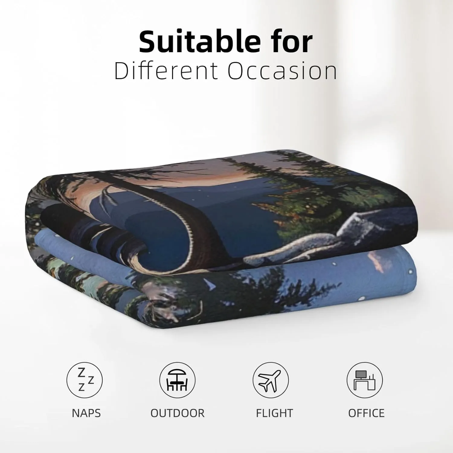 Moose Mountain Pine Tree Wilderness Printed Blanket 30x40 inch Cute Warm 280g Flannel Small Throw Blankets for Bed Couch Sofa Office