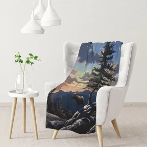 Moose Mountain Pine Tree Wilderness Printed Blanket 30x40 inch Cute Warm 280g Flannel Small Throw Blankets for Bed Couch Sofa Office