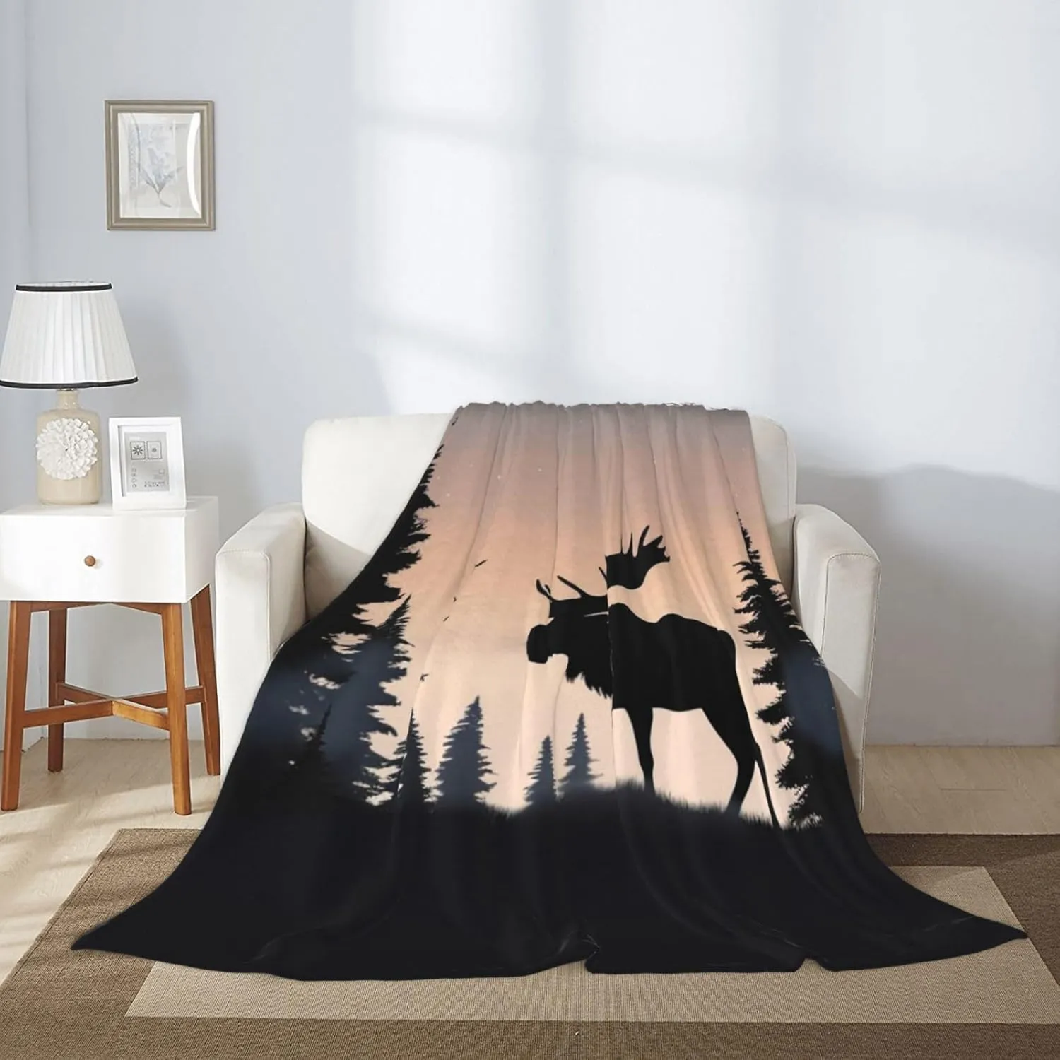 Moose Mountain Pine Tree Wilderness Throw Blanket Plush Flannel Fleece Blanket Soft Lightweight Cozy Blankets for Bed Couch Sofa Travel 50"X40"
