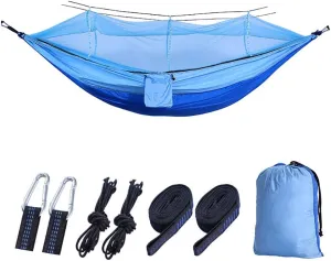 Mosquito Net Camping Hammock,Lightweight Double Hammock,Parachute Nylon Hammocks,Portable Hammocks Outdoor Hiking Travel Blue 260x140cm