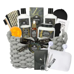 Mothers day Gift, Gift Set for Men & Women, 15pcs Spa Basket Set Bamboo Charcoal Scented includes Body Wash, Bubble Bath, Manicure Set, Gifts for Daddy, Birthday Gifts, Home Spa Kit Gift for him