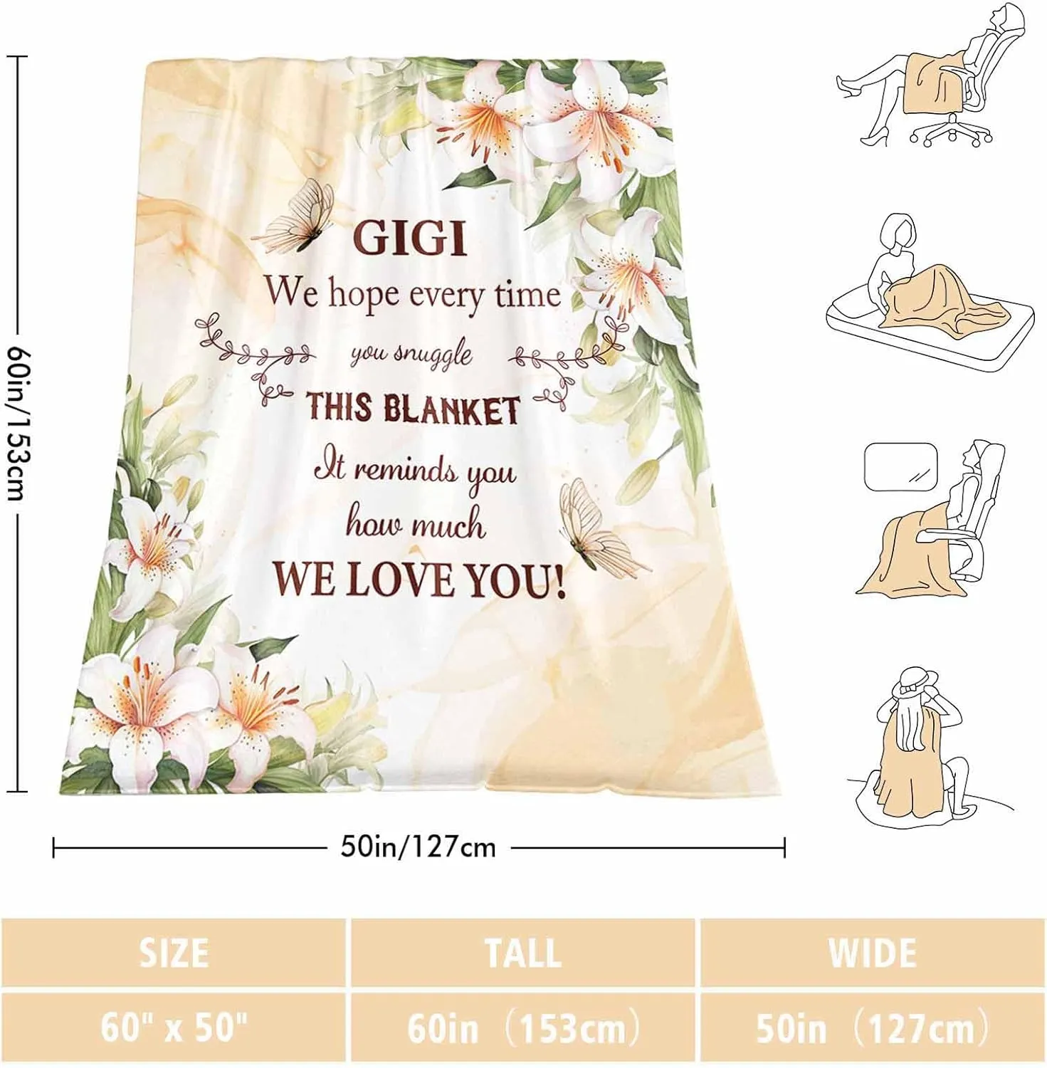Mother's Day Gigi Gifts from Grandkids, Gigi‘s Gift for Birthday, Gigi Blanket 60" X 50", Gift for Grandma Birthday Gifts