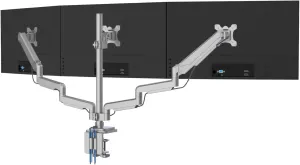 Mount-It! Triple Monitor Mount with USB and Audio Ports, 3 Monitor Desk Mount, Balanced Height Adjustable Triple Display Stand for Three Computer Screens 24 27 30 32 Inch VESA Screens, Gaming, Office
