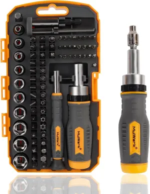 MULWARK Screwdriver Bits & Socket Set 77 Pieces, Ratchet Screwdriver Set with Case, Multipurpose Tool Kit for DIY & Professional Use Gift for Men, Bit Set, Complete Screwdriver Set for Home & Garage