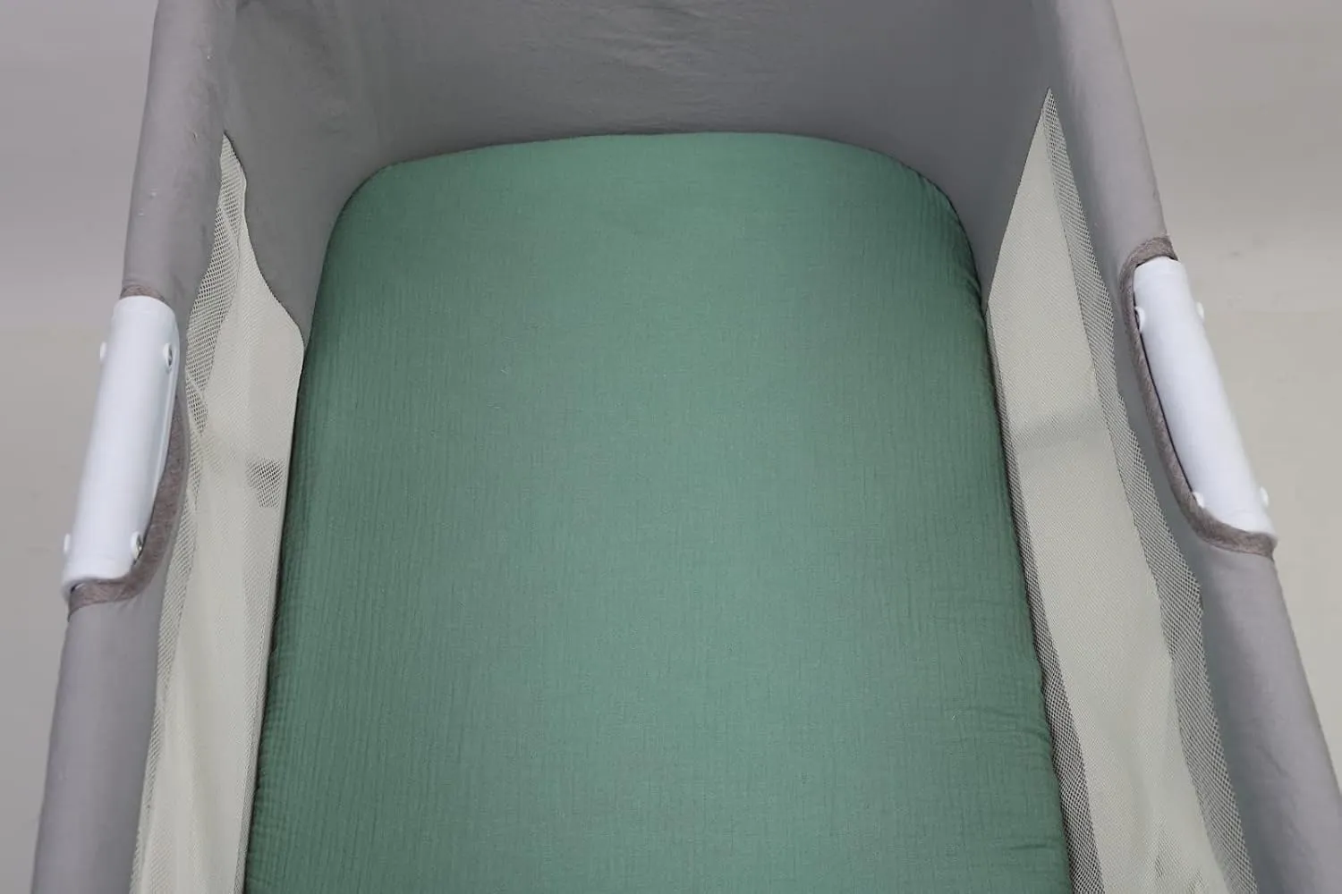 Muslin Bassinet Sheets 24" x21" Compatible with Graco Pack ‘n-Play Dome LX Bassinet, Small Round Bassinet Sheets 2 Pack 100% Cotton Grey and Green