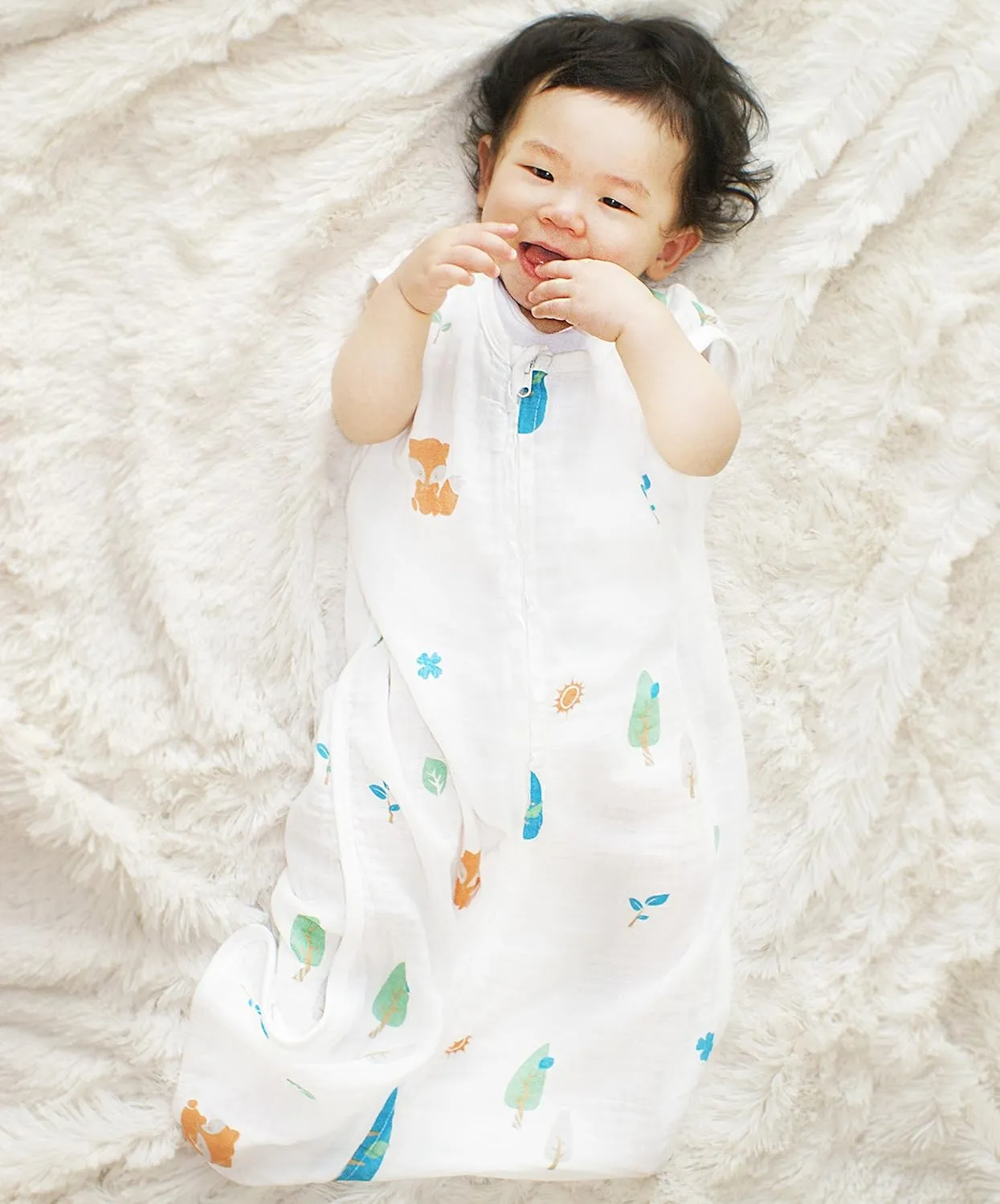 Muslin Cotton Toddler Sleeping Sack Bag, 0.5 Tog baby Lightweight Wearable Blanket for boy and girl (S, Forest)