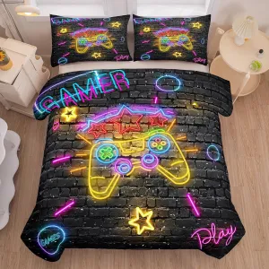 MWMWMW Gaming Bedding Sets for Boys, 5 Piece Bed in a Bag Boys, Twin Size Comforter Sets for Boys, Gaming Bedding Set for Kids Teens with Flat Sheet, Fitted Sheet, Pillowcases and Comforter
